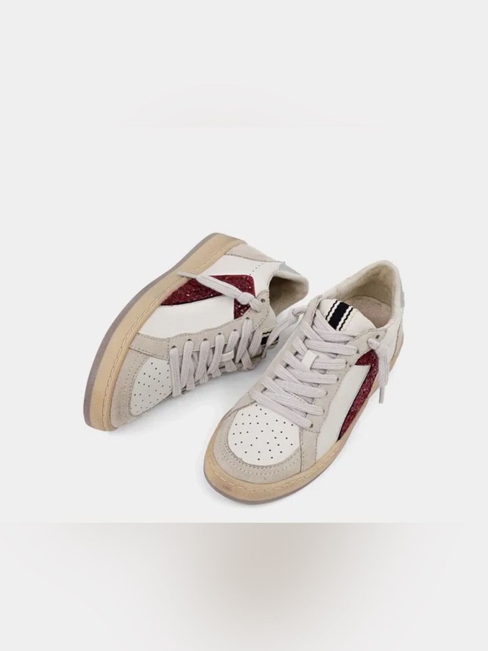 ShuShop Off-White Sneakers with Burgundy Side Panel